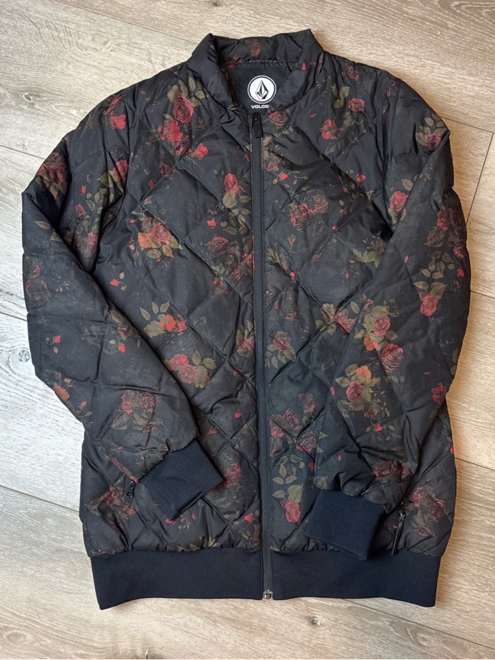 Volcom Women's Black Floral Quilted Jacket